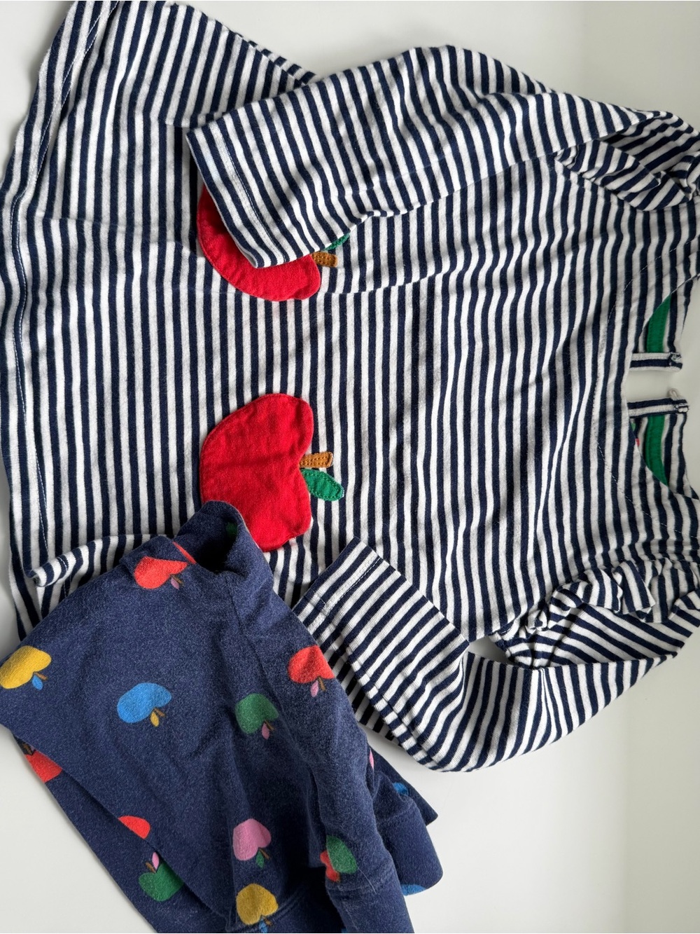 Mini Boden Navy and White Stripe Apple Appliqué Pajama Set